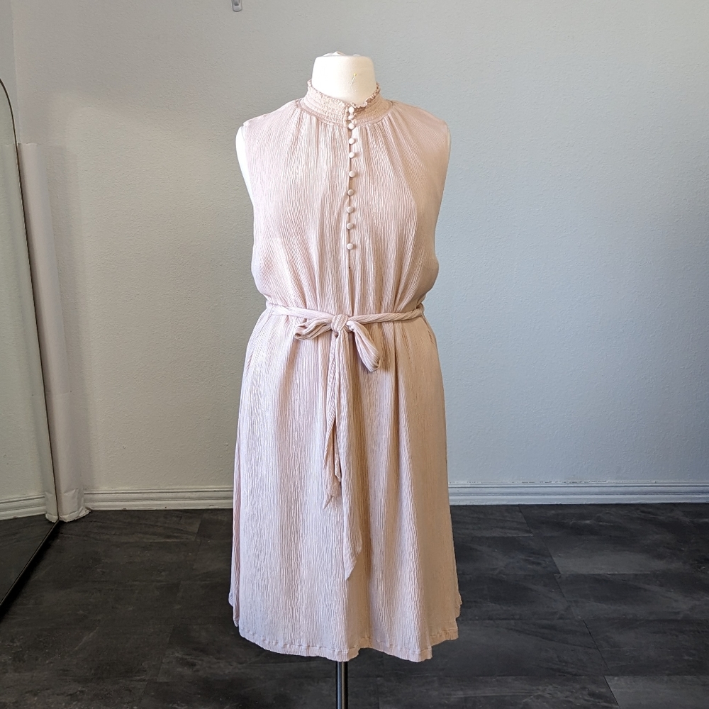 Eloquii Half Button Blouson Shift Dress Beige 24 casual bohemian summer plus - Picture 1 of 9